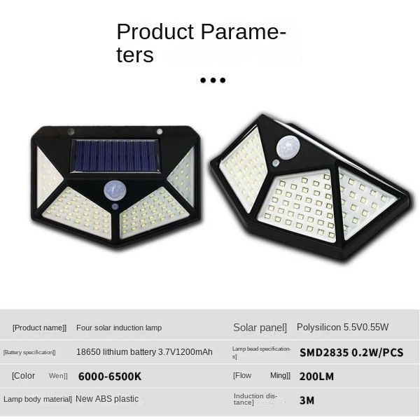 Solar Outdoor Garden Lights Human Body Sensing Four Side Household Lighting Wall Lights Porch & Patio Lights