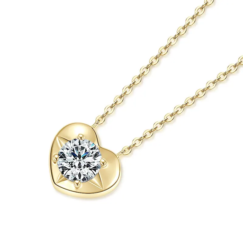 1.0CT Round Moissanite Love Heart Pendant Necklaces for Women S925 Sterling Silver Clavicle Chains Fine Jewelry Gifts
