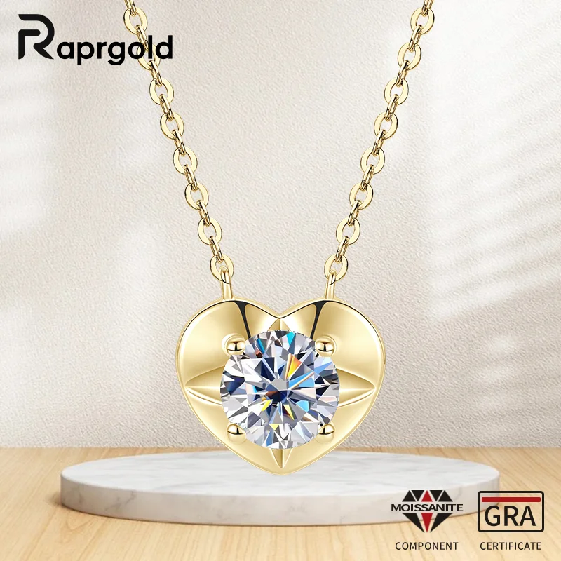 1.0CT Round Moissanite Love Heart Pendant Necklaces for Women S925 Sterling Silver Clavicle Chains Fine Jewelry Gifts