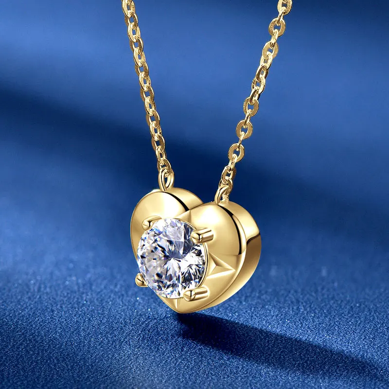 1.0CT Round Moissanite Love Heart Pendant Necklaces for Women S925 Sterling Silver Clavicle Chains Fine Jewelry Gifts