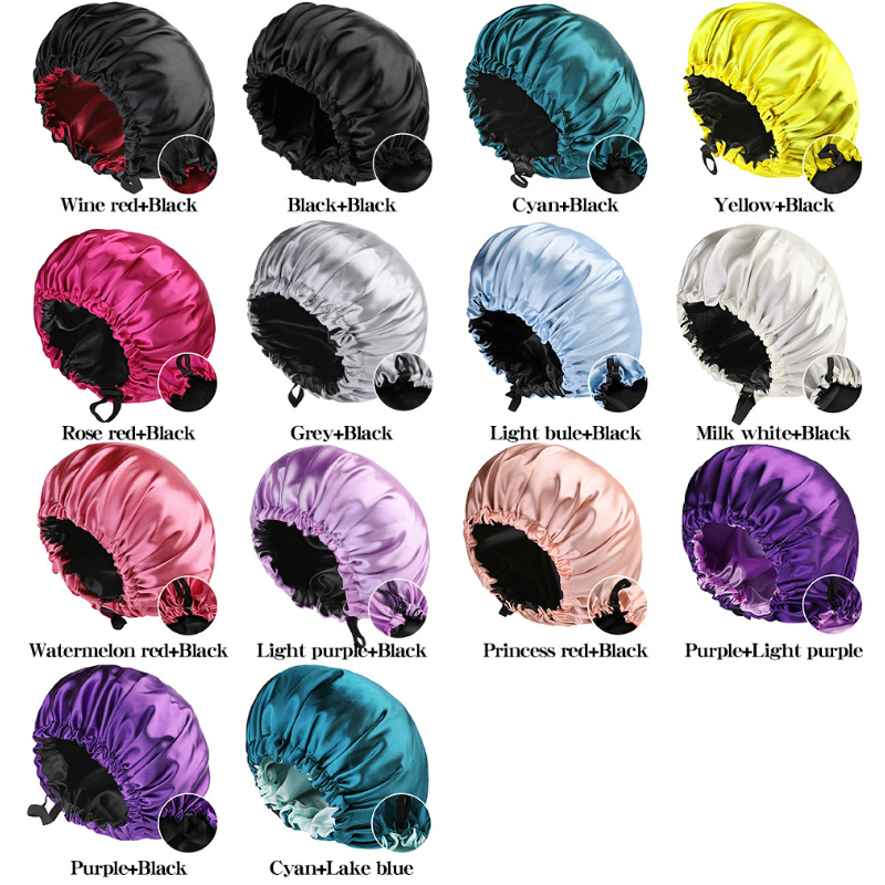 New Women Solid Reversible Satin Bonnet For Curly Hair Cap Double Layer Adjustable Sleep Cap Elastic Hair Cap Haircare Night Hat