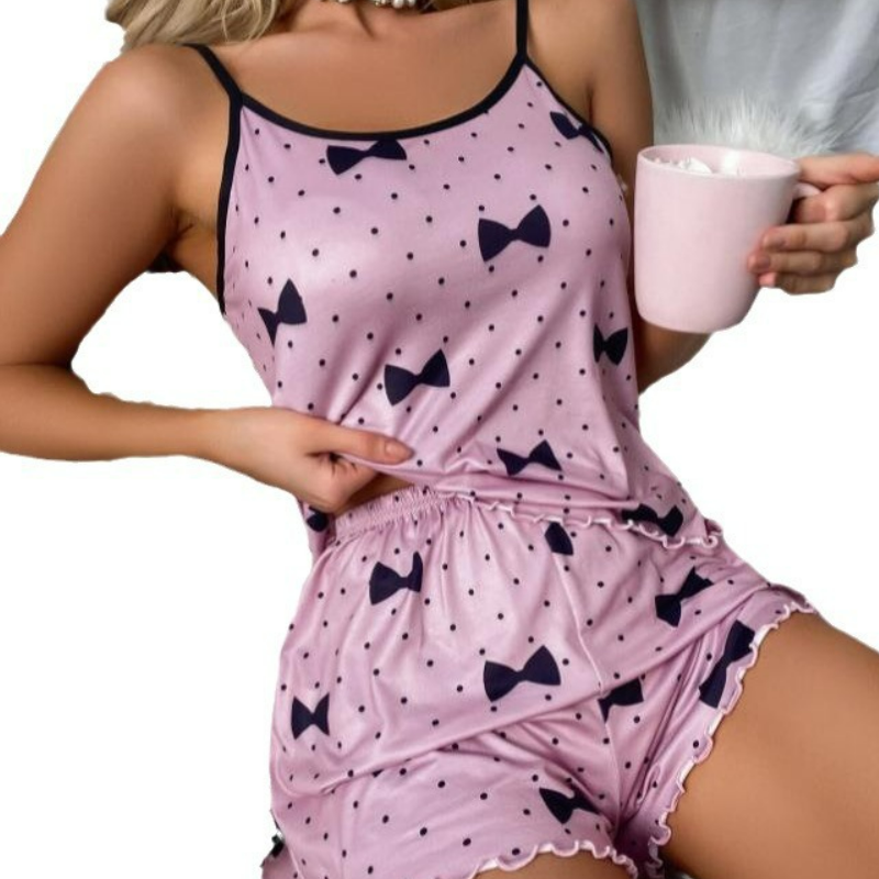 In 2025, women's two-piece pajama sets, fashionable and casual halter shorts, home wear, large and small sizes