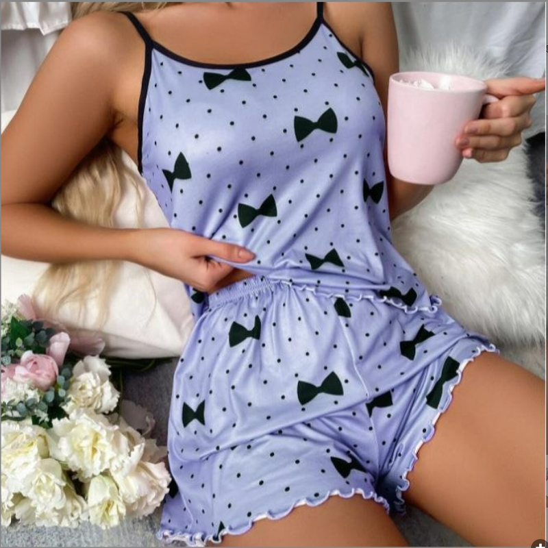 In 2025, women's two-piece pajama sets, fashionable and casual halter shorts, home wear, large and small sizes