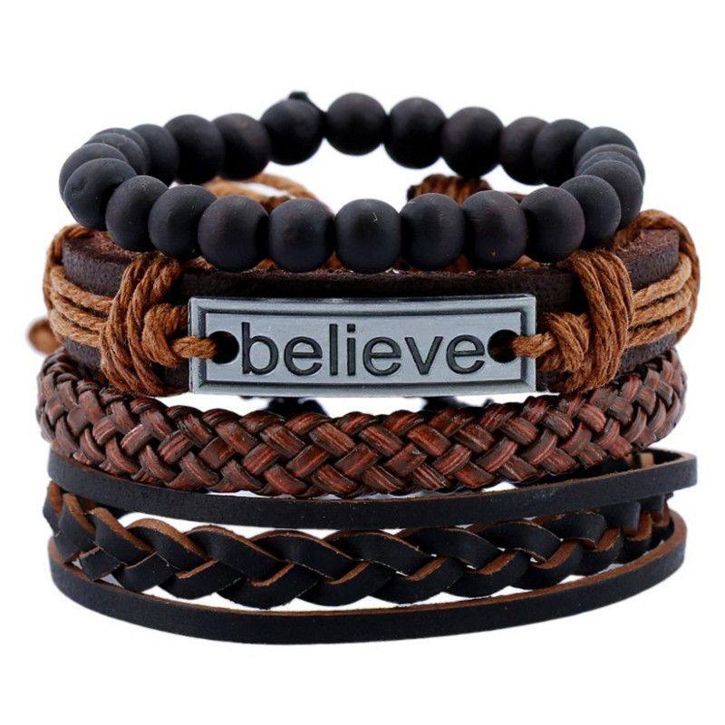 2024 explosive cowhide set men's bracelet men's rope vintage woven leather hand jewelry