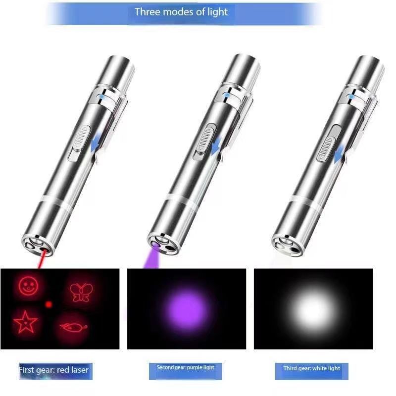 usb rechargeable Laser Pointer 7-in-1 cat-teasing stick Multi-pattern Laser Purple Light White Cat Dog Chase Pen Toy pet supplies