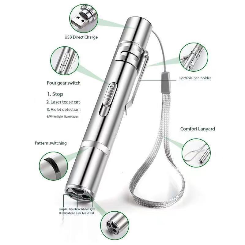usb rechargeable Laser Pointer 7-in-1 cat-teasing stick Multi-pattern Laser Purple Light White Cat Dog Chase Pen Toy pet supplies