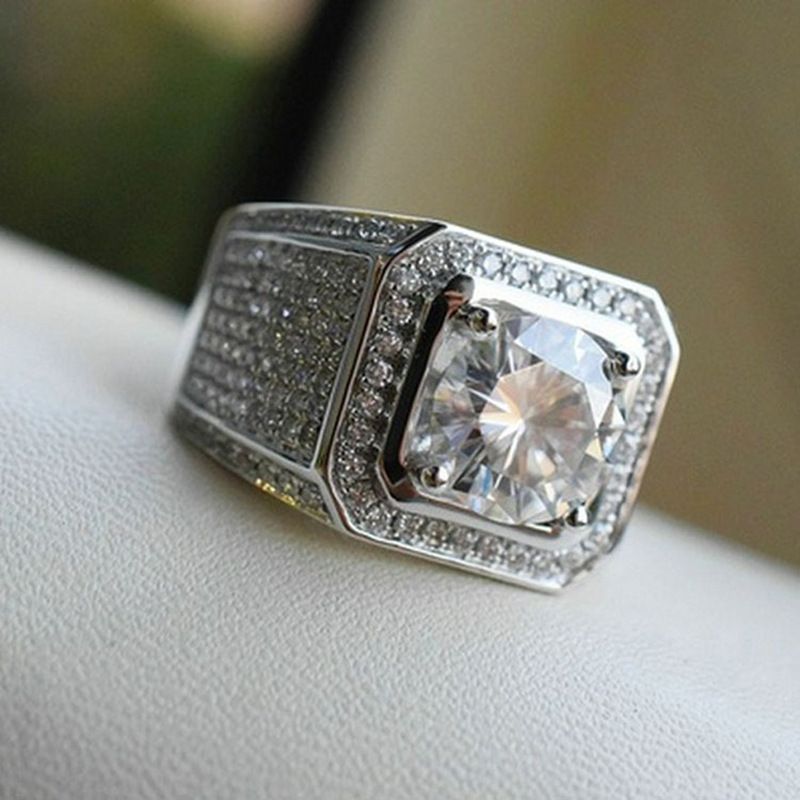 Explosive square diamond set delicate wedding men's diamond ring popular all diamond set ring gift jewelry
