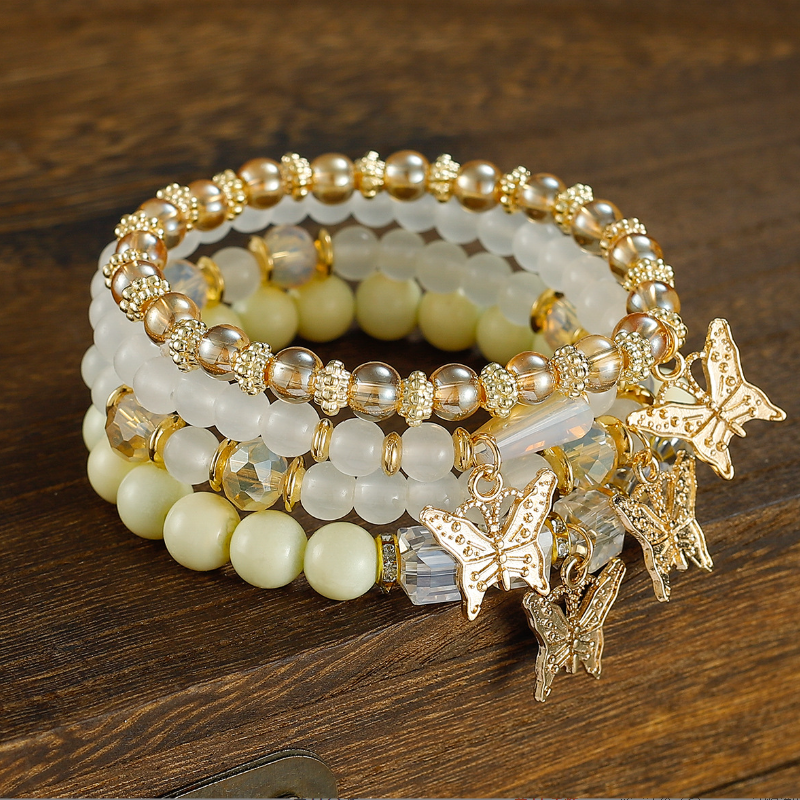 New Bohemian Gift Creative women's jewelry Butterfly Crystal multi-layer beaded fashion bracelet 4-piece set