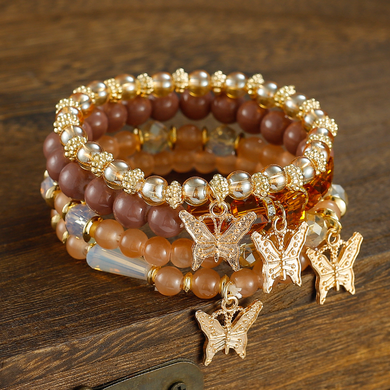 New Bohemian Gift Creative women's jewelry Butterfly Crystal multi-layer beaded fashion bracelet 4-piece set