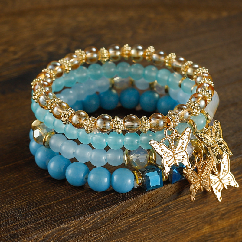 New Bohemian Gift Creative women's jewelry Butterfly Crystal multi-layer beaded fashion bracelet 4-piece set