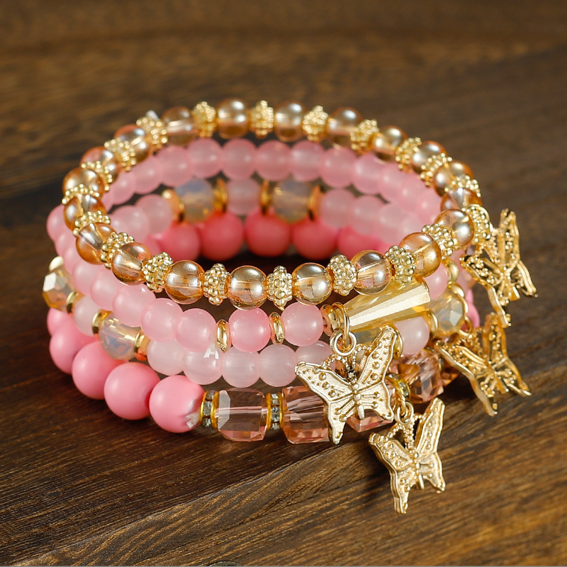 New Bohemian Gift Creative women's jewelry Butterfly Crystal multi-layer beaded fashion bracelet 4-piece set