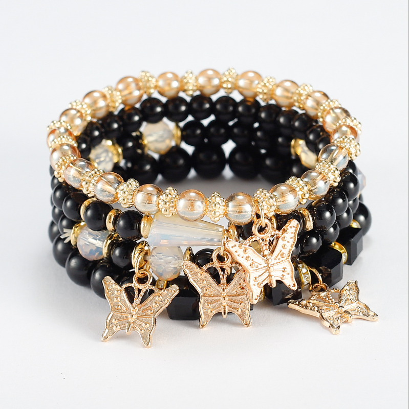 New Bohemian Gift Creative women's jewelry Butterfly Crystal multi-layer beaded fashion bracelet 4-piece set