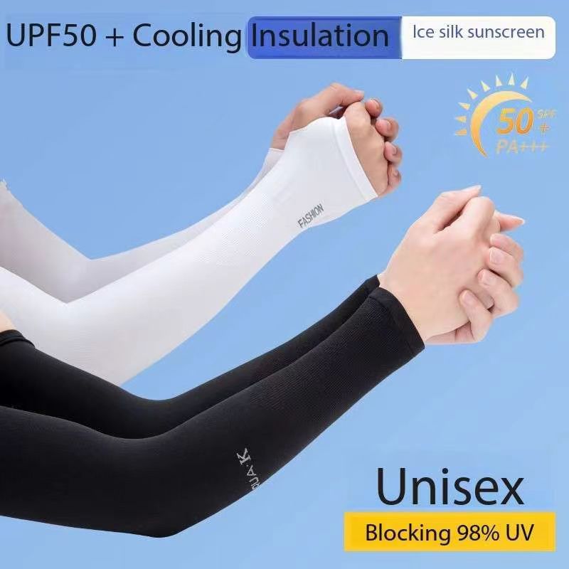 Long sleeve UV protective gloves Women's long ice silk sleeve men's driving arm sleeve half finger fingerless outdoor warm gloves