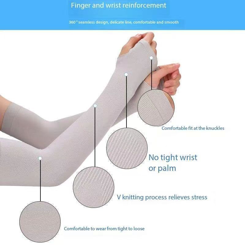 Long sleeve UV protective gloves Women's long ice silk sleeve men's driving arm sleeve half finger fingerless outdoor warm gloves