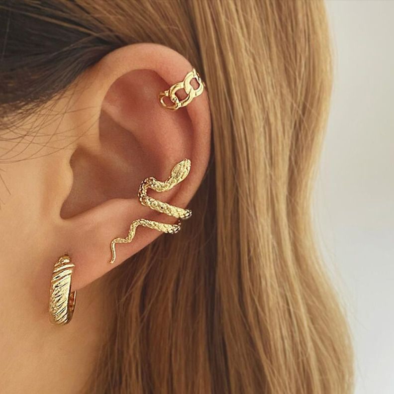 LATS Silver Color Leaves Clip Earrings for Women Men Creative Simple C Ear Cuff Non-Piercing Ear Ear Clip Set Trend Jewelry Gift