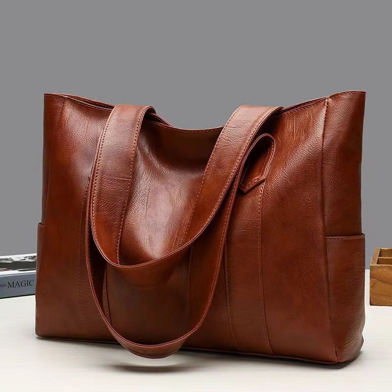New fashion simple handbag hot selling retro large capacity solid color Tote bag casual shoulder bag