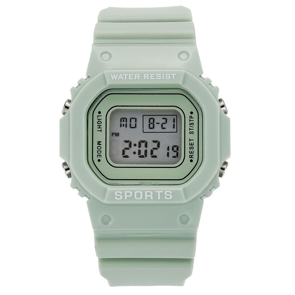 Matcha green solid color square couple LED electronic watch multi-functional male and female middle school students luminous waterproof watch