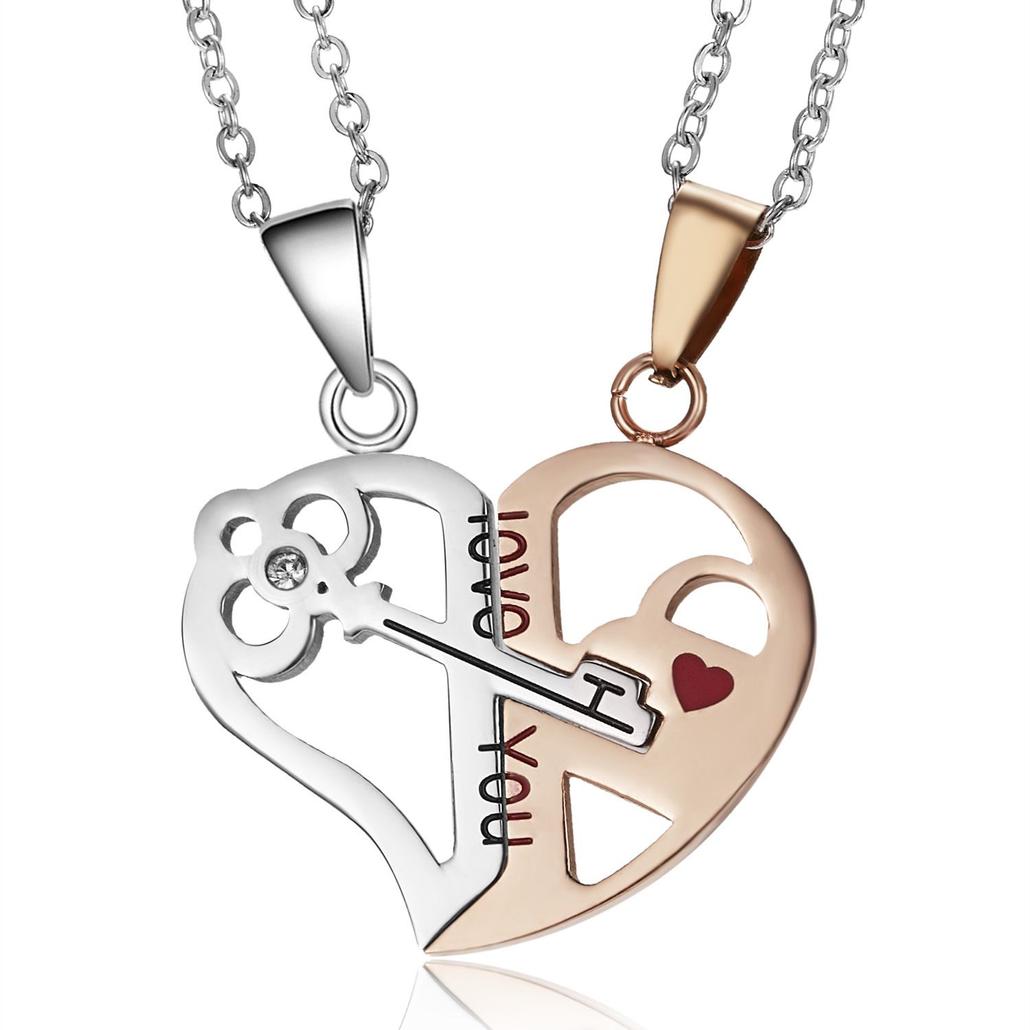 Selling 1 pair of fashion best heart-shaped two-color engraved couple necklace pendant Valentine's Day gift