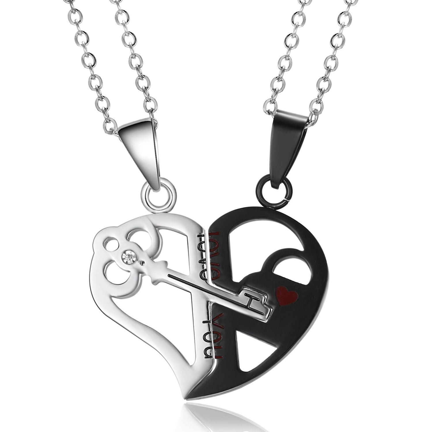 Selling 1 pair of fashion best heart-shaped two-color engraved couple necklace pendant Valentine's Day gift