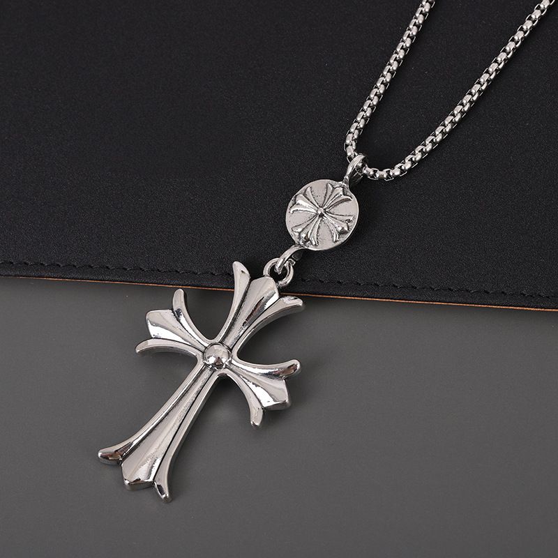 Stylish men's titanium steel retro cross pendant Handsome personality Hip hop accessory necklace collarbone chain jewelry