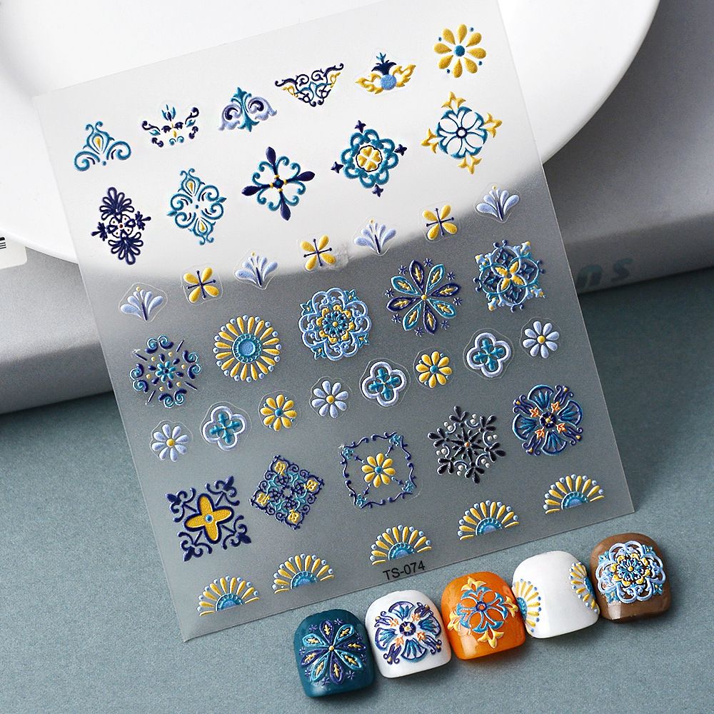 High quality waterproof seamless new craft three-dimensional nail sticker embossed back glue nail paste 5D nail accessories Bohemian style
