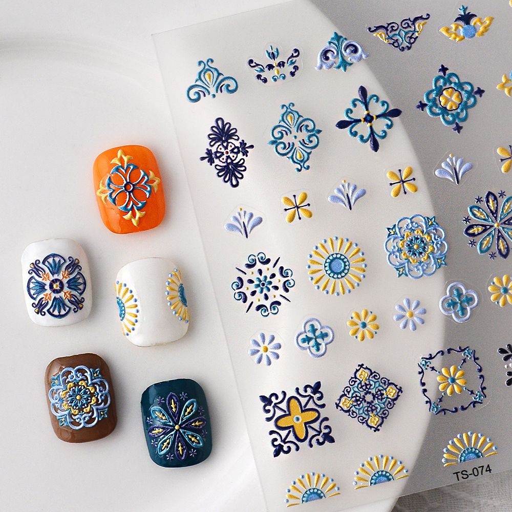 High quality waterproof seamless new craft three-dimensional nail sticker embossed back glue nail paste 5D nail accessories Bohemian style view 4