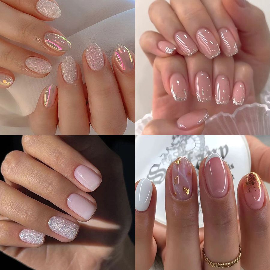 96 pieces 24 x 4 Fashion Wear nail art Finish Gradient French glitter Nail Art sticker combination Women's reusable fake nail sticker set