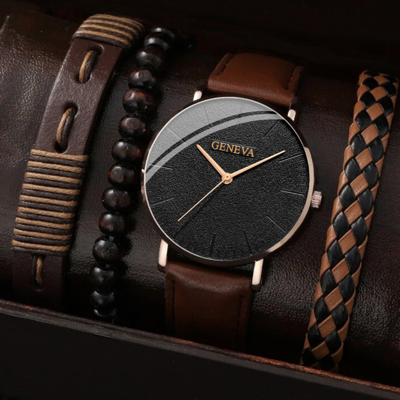 New fashion casual men's sports style watch set personality trend quartz watch 4 sets gift