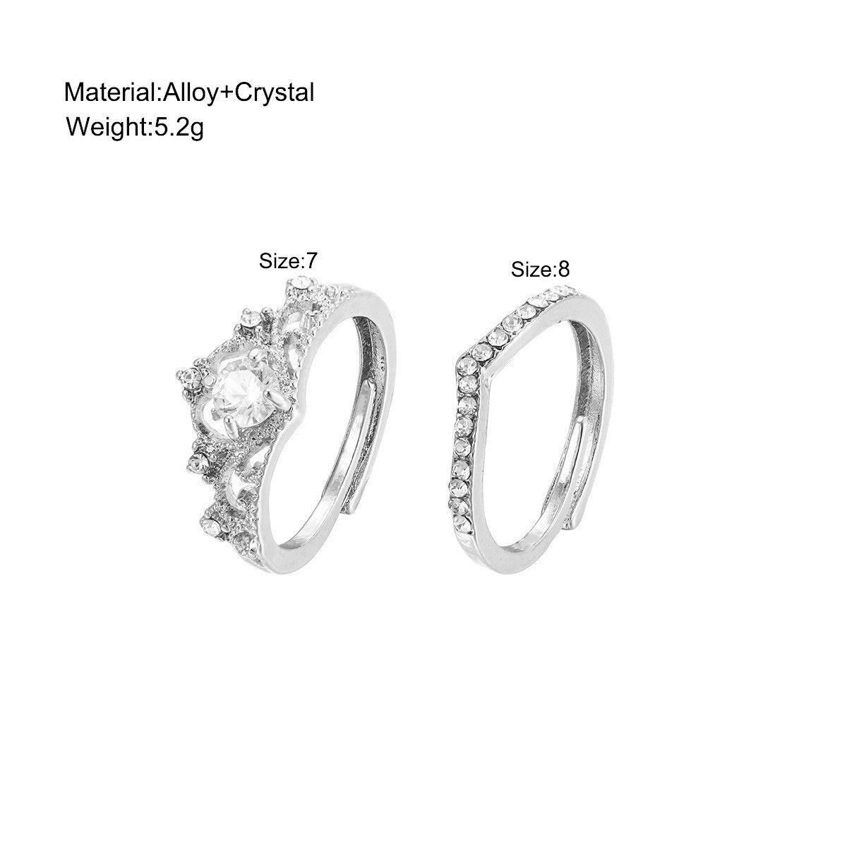 SHEIN sells simple style diamond Crown Princess diamond ring wedding engagement ring open ring set couples 2 sets