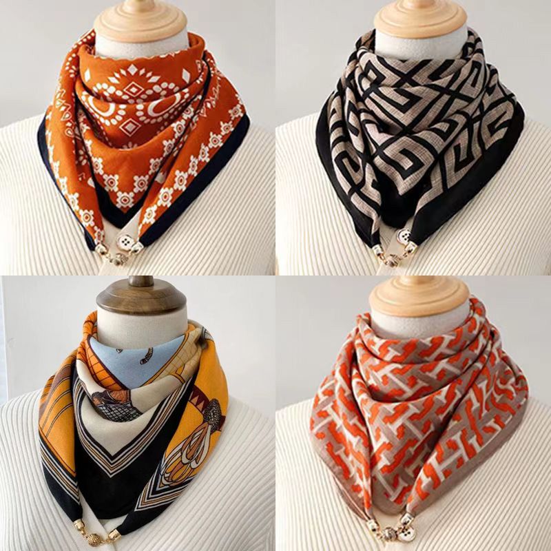 New 65 square magnetic women's printed silk cotton scarf Triangle bib stylish stylish silk scarf
