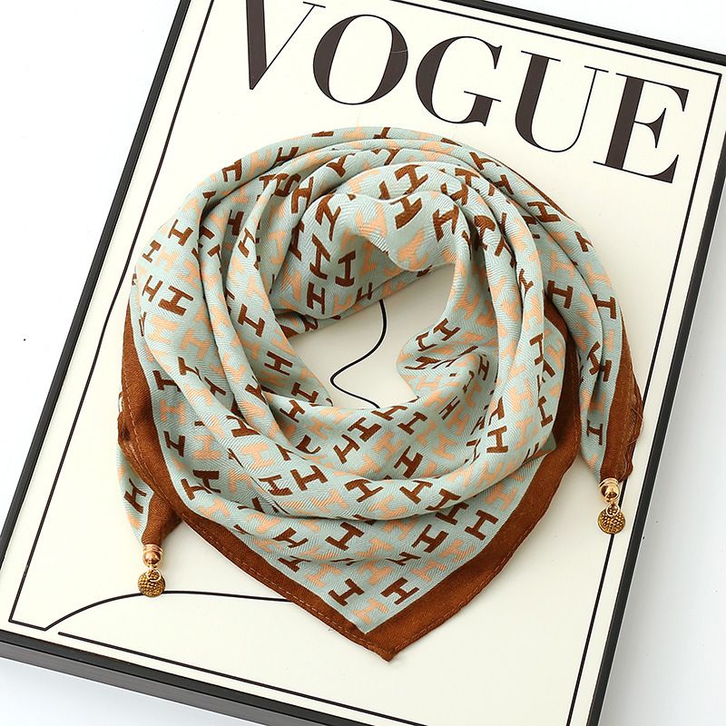 New 65 square magnetic women's printed silk cotton scarf Triangle bib stylish stylish silk scarf