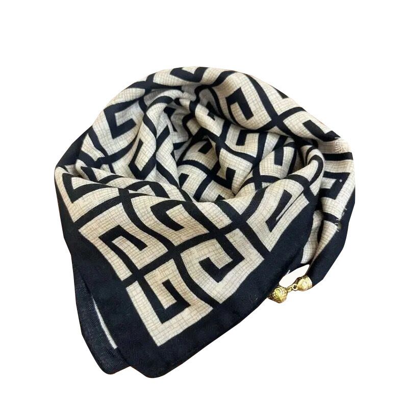 New 65 square magnetic women's printed silk cotton scarf Triangle bib stylish stylish silk scarf
