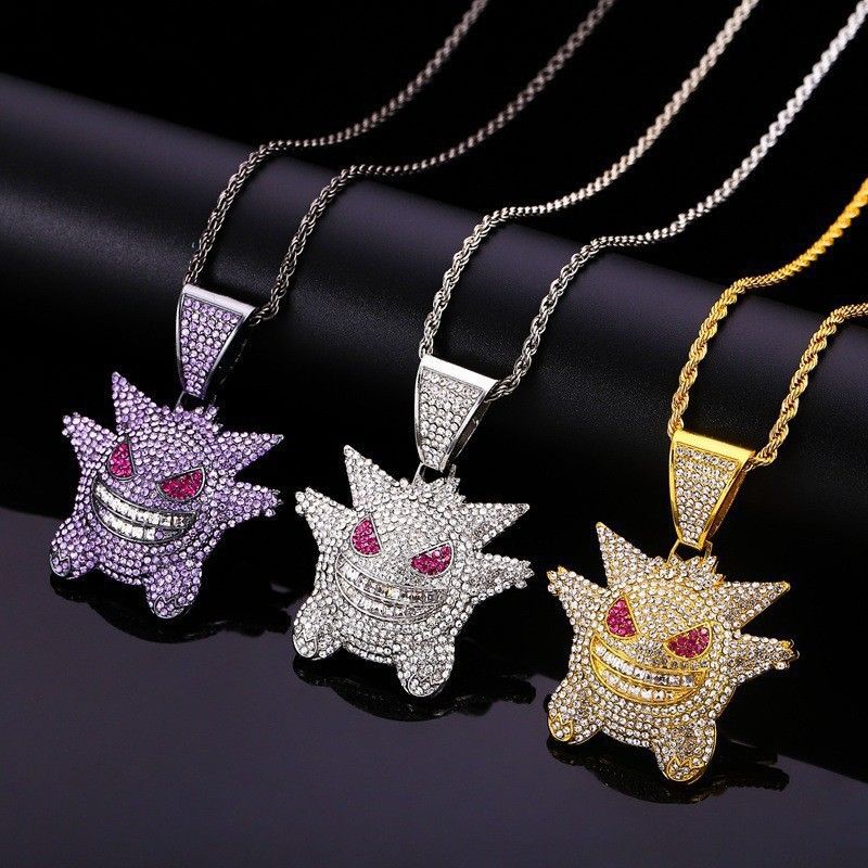Personality European and American cartoon ghost sweater chain pendant little monster diamond hip hop necklace men's jewelry accessories