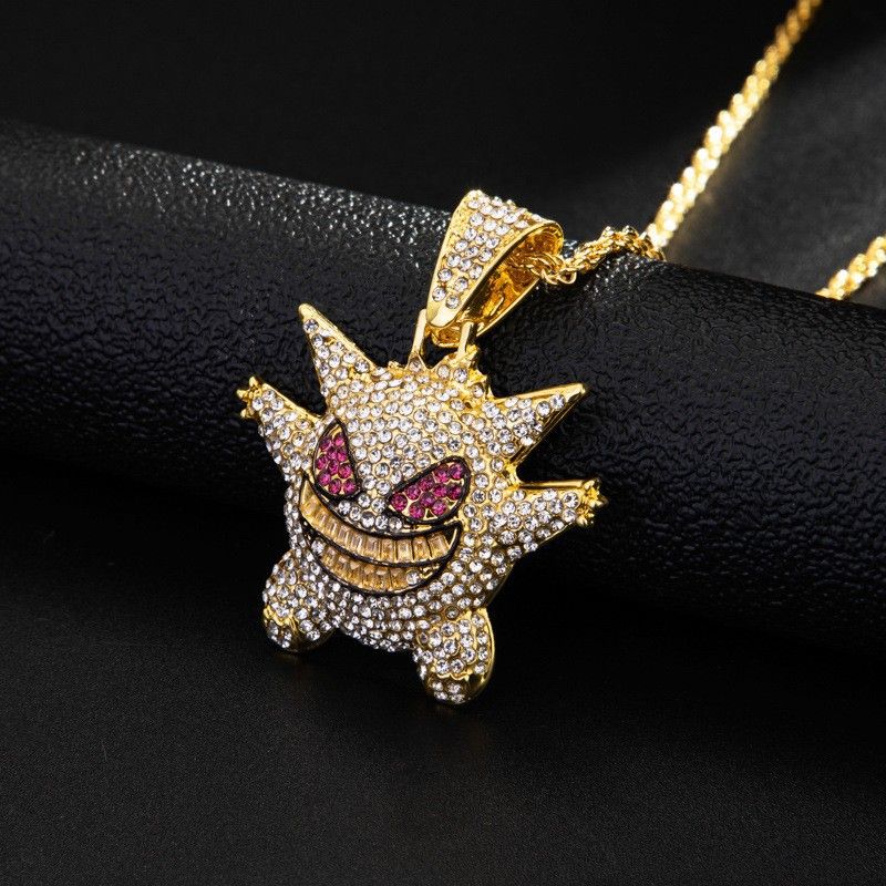 Personality European and American cartoon ghost sweater chain pendant little monster diamond hip hop necklace men's jewelry accessories