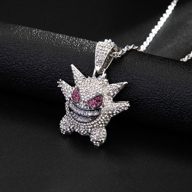 Personality European and American cartoon ghost sweater chain pendant little monster diamond hip hop necklace men's jewelry accessories