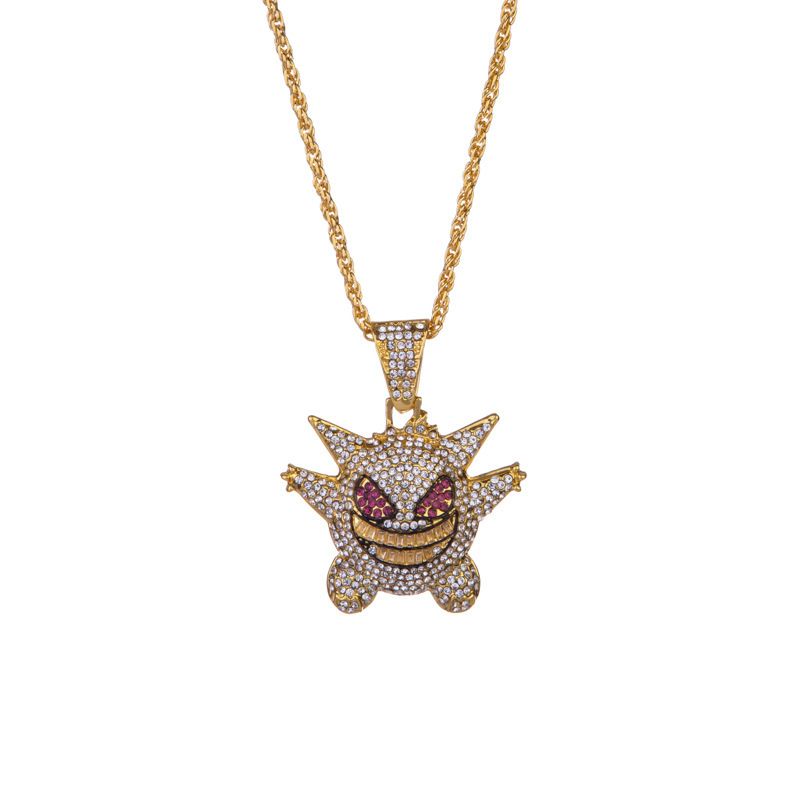 Personality European and American cartoon ghost sweater chain pendant little monster diamond hip hop necklace men's jewelry accessories