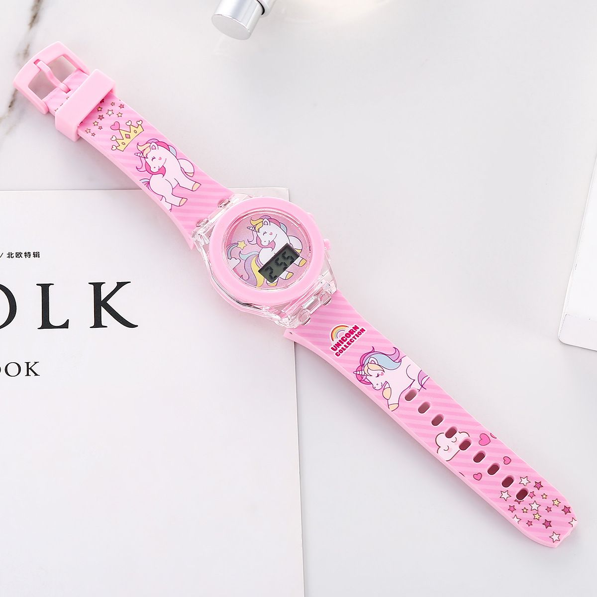 Explosive luminous girl watch unicorn glow-in-the-dark silicone electronic watch plus bracelet two-piece set plus gift box birthday gift girlfriends gift