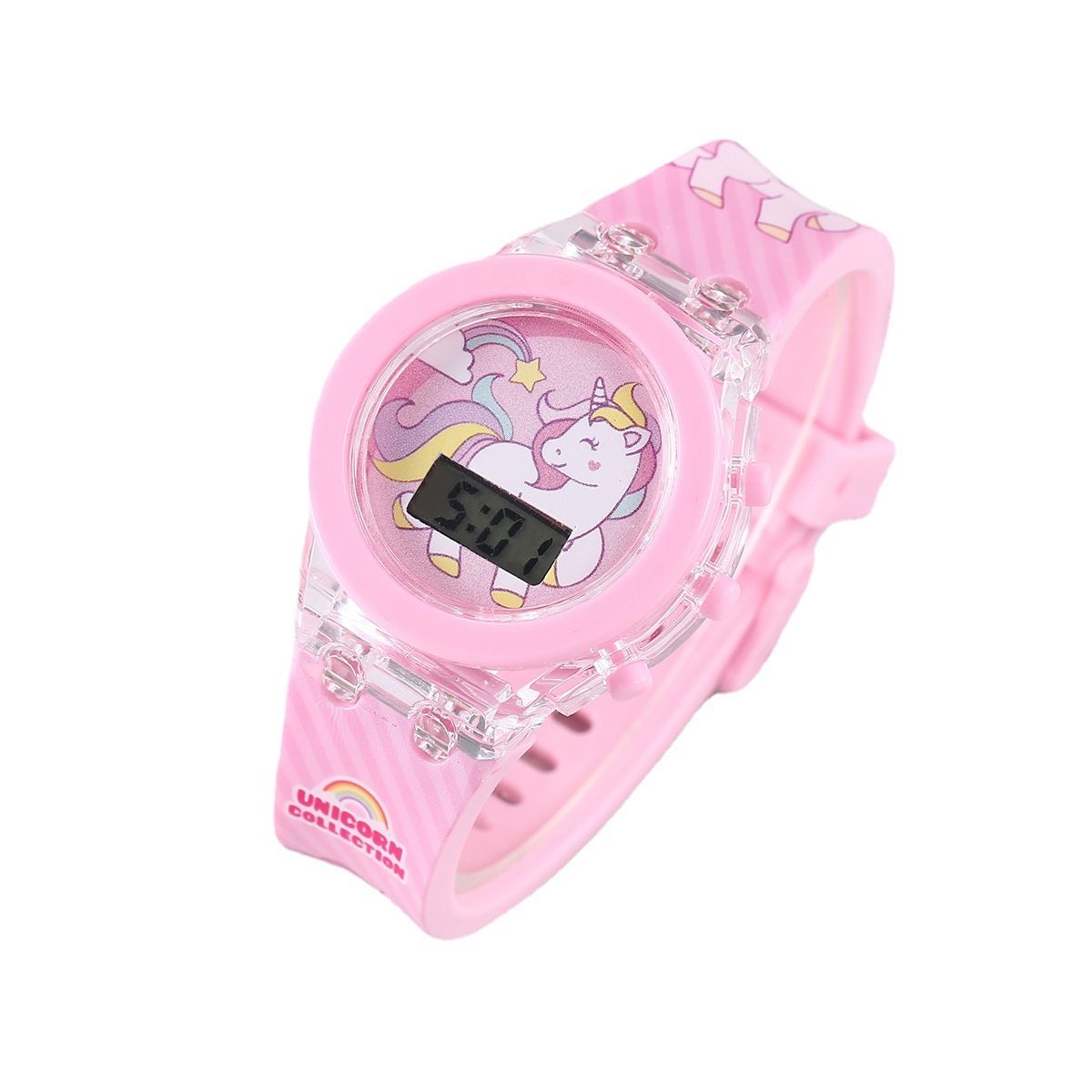 Explosive luminous girl watch unicorn glow-in-the-dark silicone electronic watch plus bracelet two-piece set plus gift box birthday gift girlfriends gift