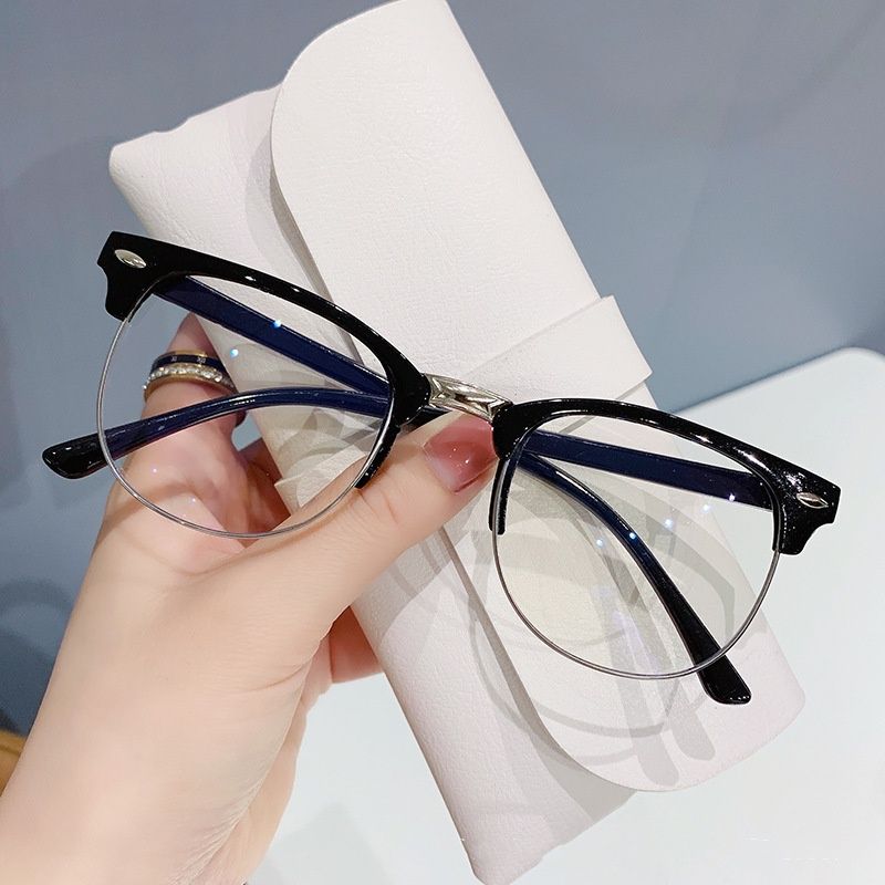 Retro rice nail pc half frame sunglasses Plain sunglasses Women's fashion glasses frame color film plain glasses anti-blue glasses
