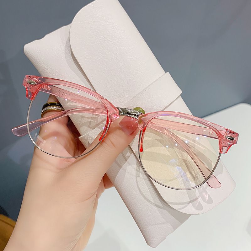 Retro rice nail pc half frame sunglasses Plain sunglasses Women's fashion glasses frame color film plain glasses anti-blue glasses