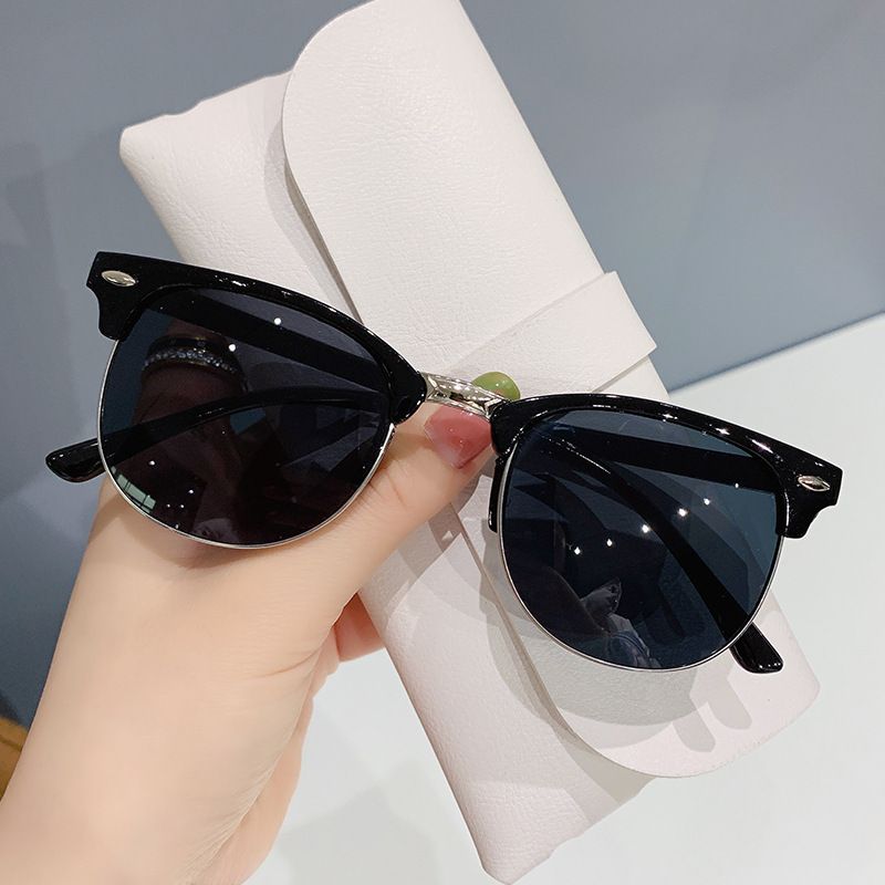 Retro rice nail pc half frame sunglasses Plain sunglasses Women's fashion glasses frame color film plain glasses anti-blue glasses