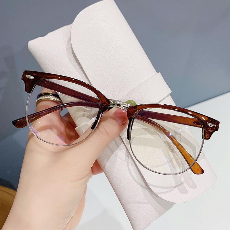 Retro rice nail pc half frame sunglasses Plain sunglasses Women's fashion glasses frame color film plain glasses anti-blue glasses