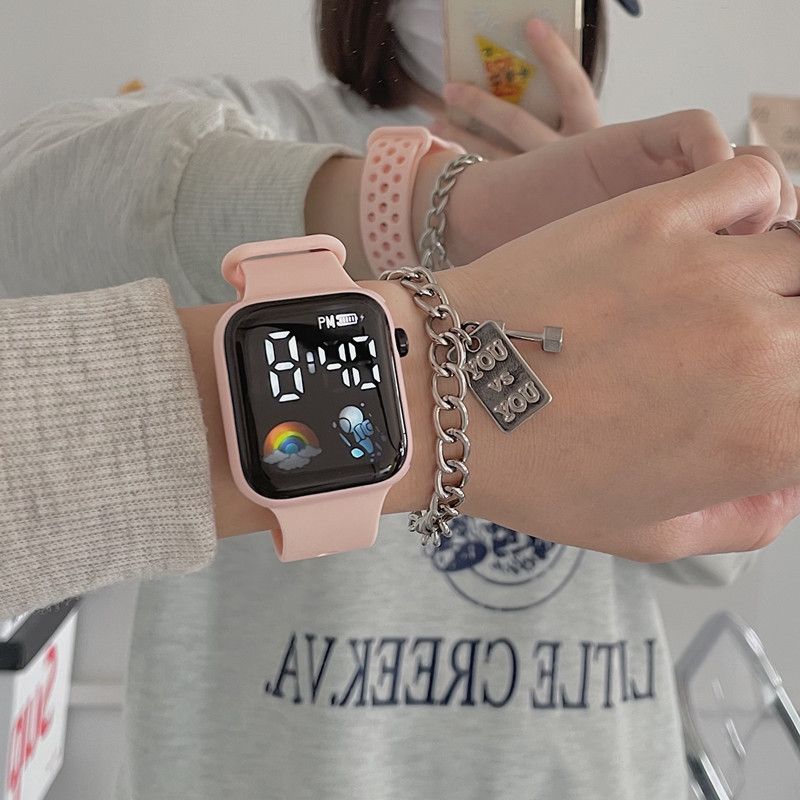 Network red space electronic watch middle and high school collegiate style universal student square led watch children's waterproof electronic watch