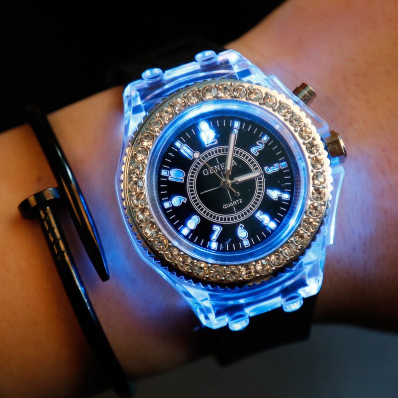 Student transparent electronic watch men and women neutral trend quartz luminous sports watch Geneva silicone watch