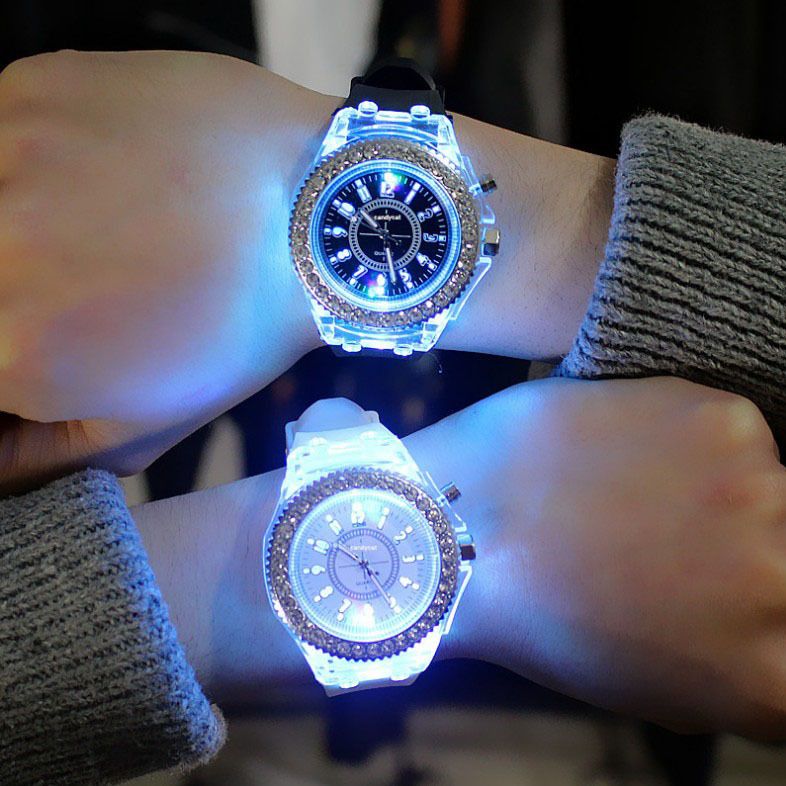 Student transparent electronic watch men and women neutral trend quartz luminous sports watch Geneva silicone watch