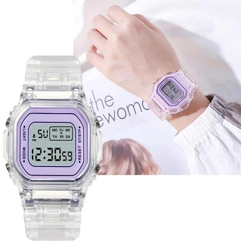 LED electronic watch Boys girls students sports outdoor watch digital multi-functional waterproof Matcha green small box table