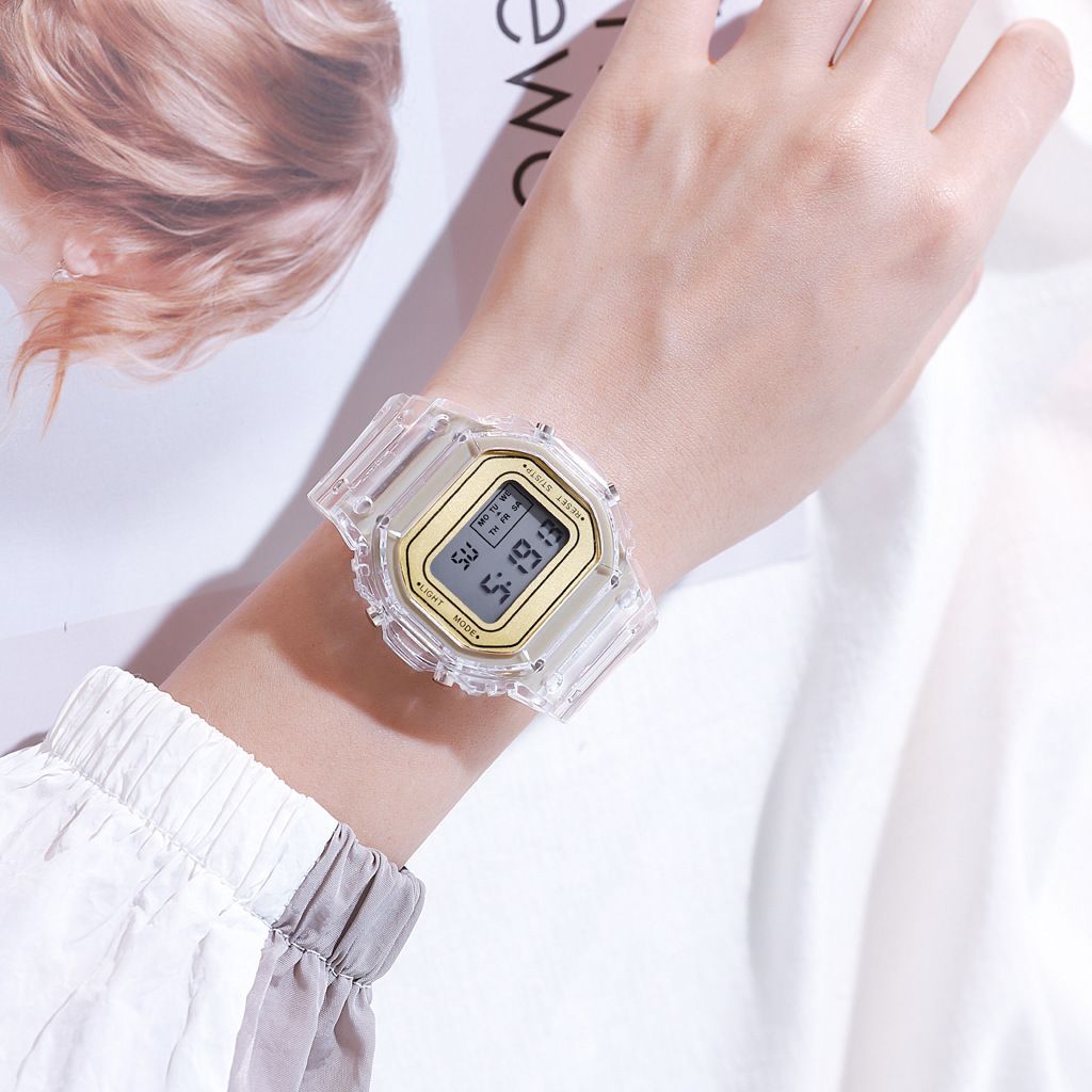 LED electronic watch Boys girls students sports outdoor watch digital multi-functional waterproof Matcha green small box table