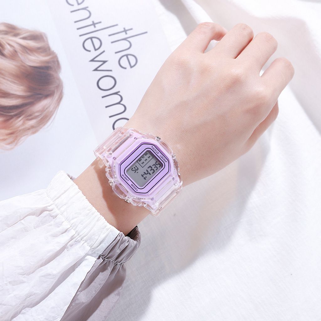 LED electronic watch Boys girls students sports outdoor watch digital multi-functional waterproof Matcha green small box table