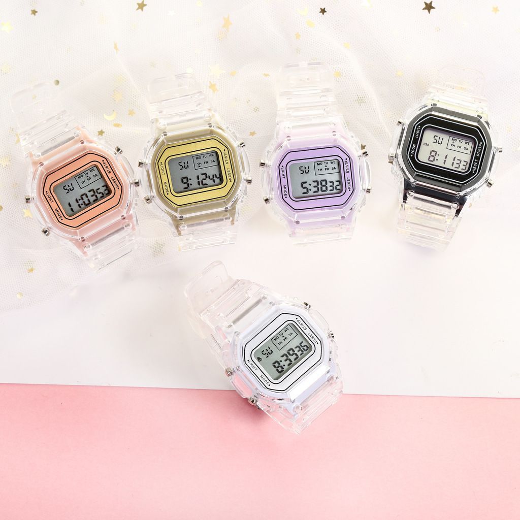 LED electronic watch Boys girls students sports outdoor watch digital multi-functional waterproof Matcha green small box table