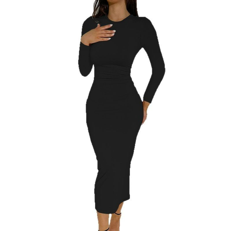 2025 new women's sexy crewneck casual dress elegant long sleeve tight dress women